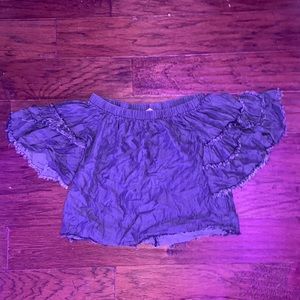 off the shoulder grey ruffle top